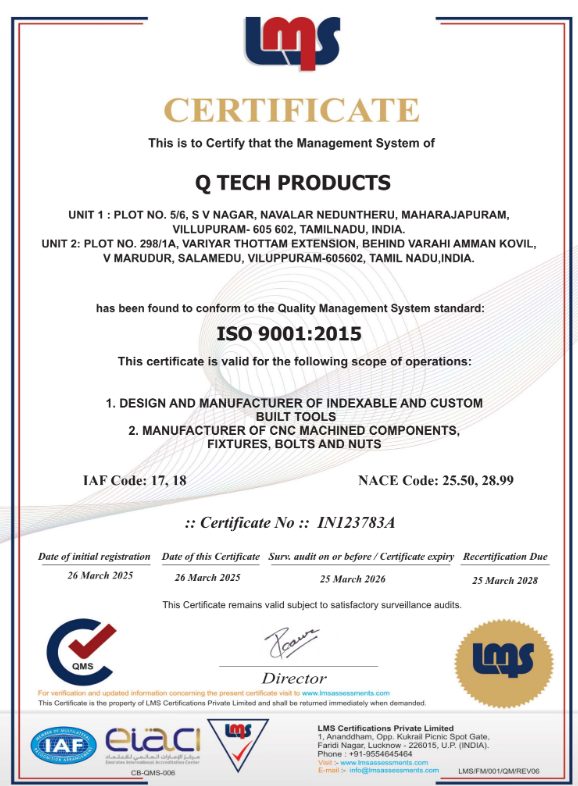 ISO 9001:2015 Certified Tooling Manufacturer